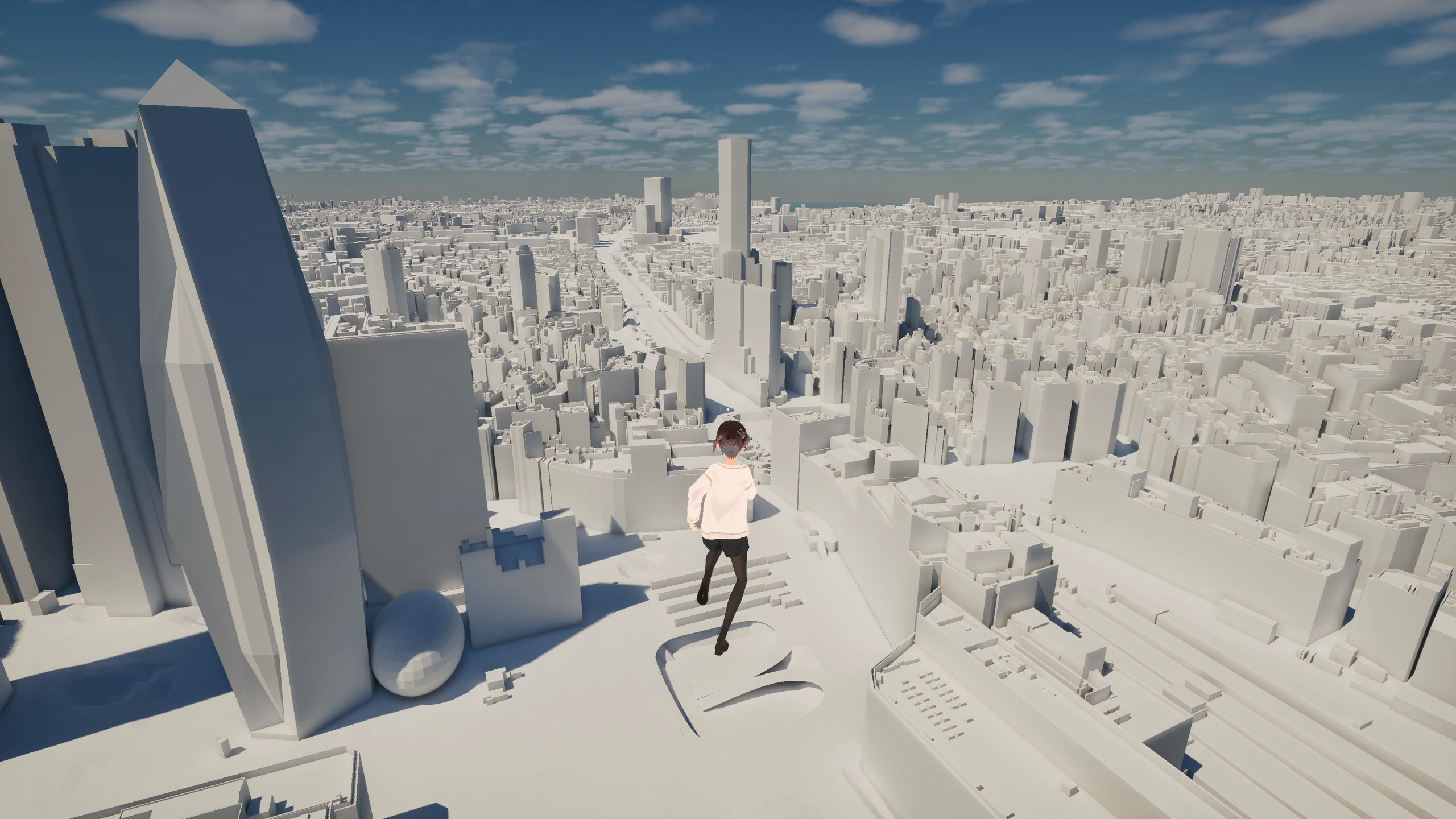A player flying freely above Tokyo’s 3D city model.